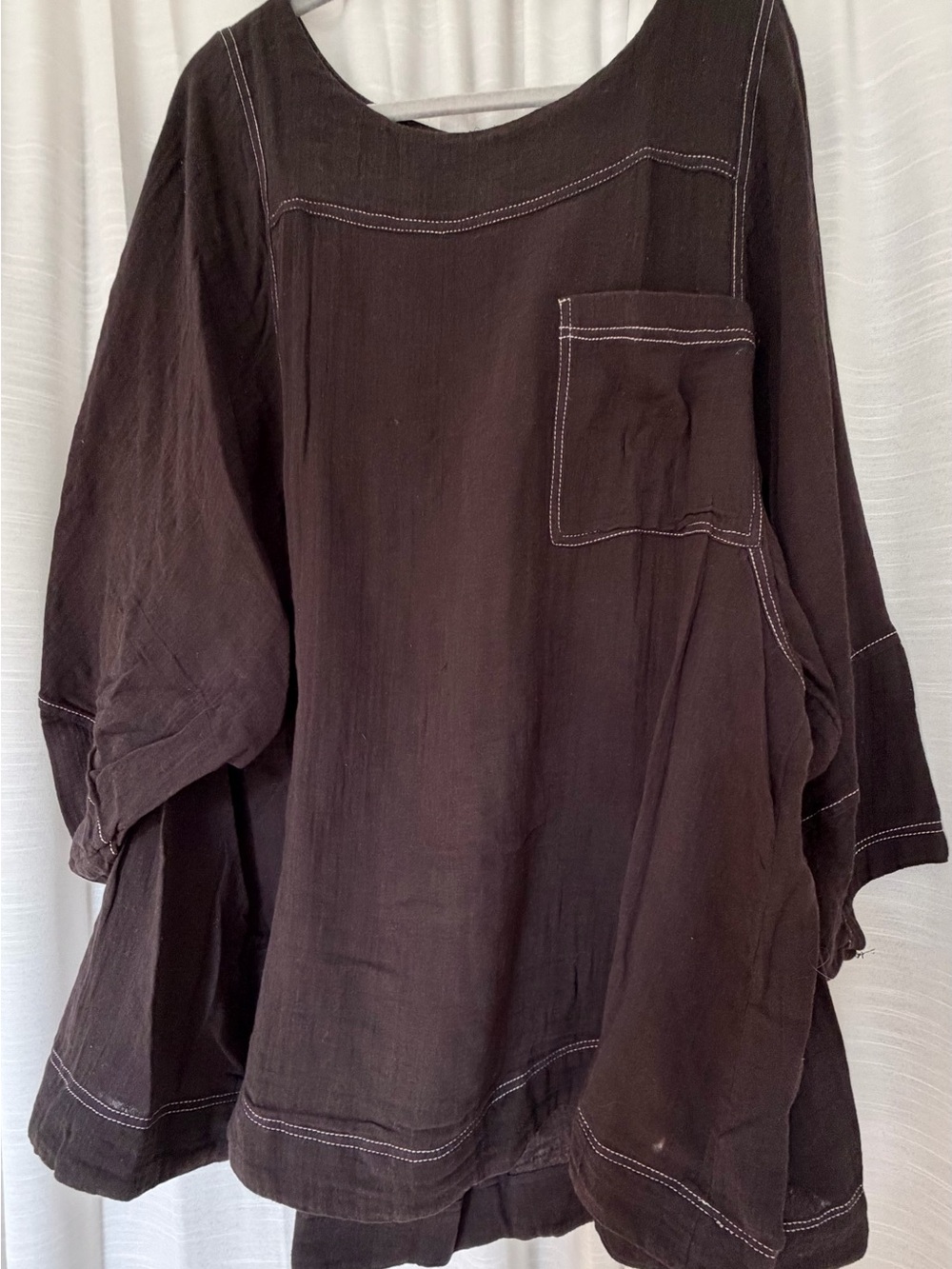 Free People Black Oversized Tunic Top Contrast Stitch Balloon Sleeve